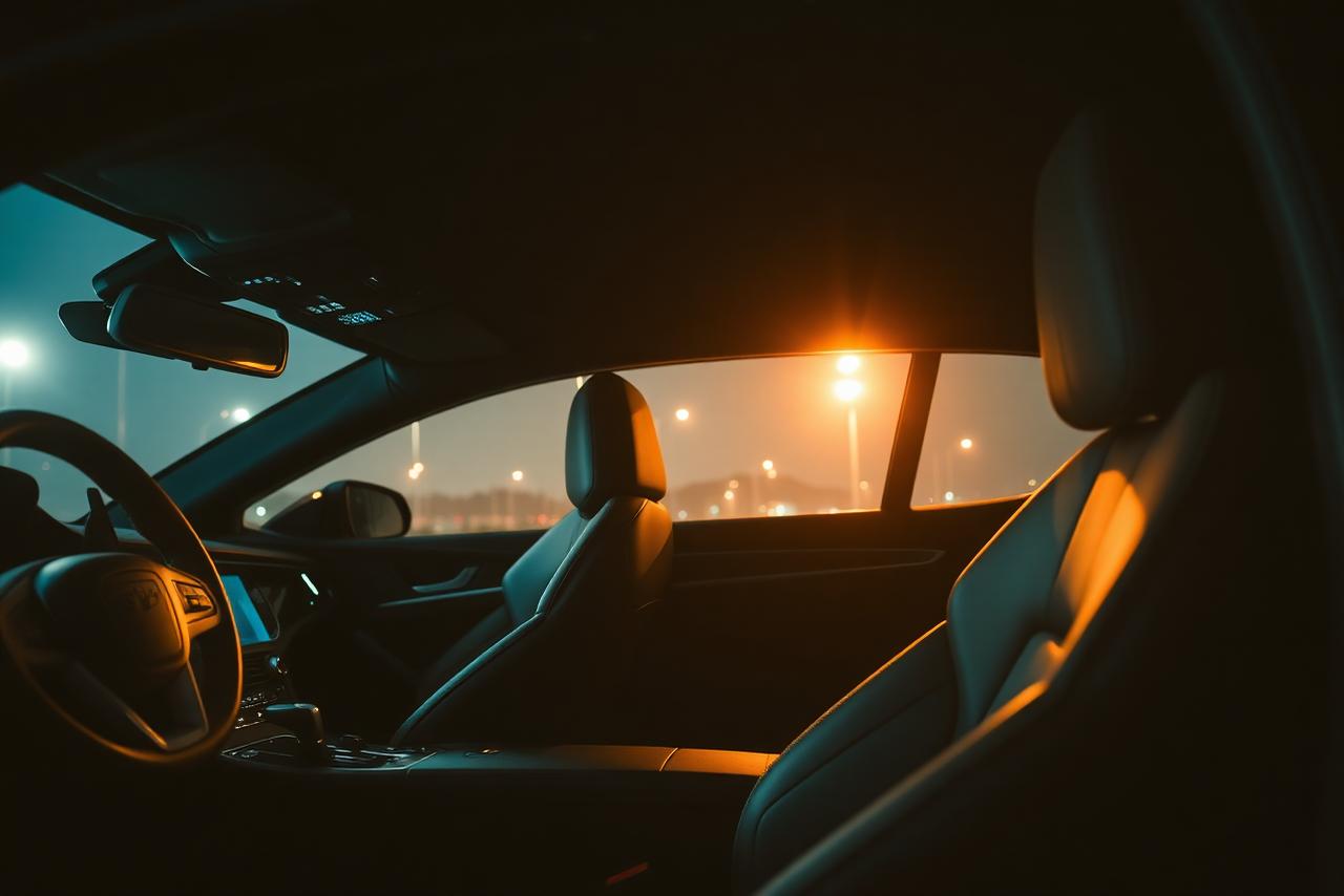 Interior of a modern vehicle at dusk